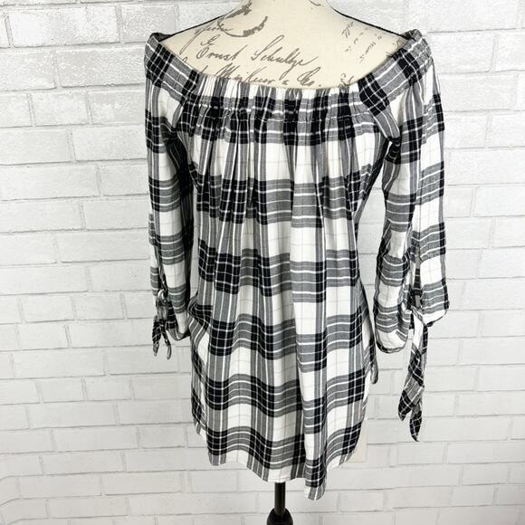 Alison‎ Andrews Off The Shoulder Plaid 3/4 Sleeve Top Size Small - Picture 1 of 13